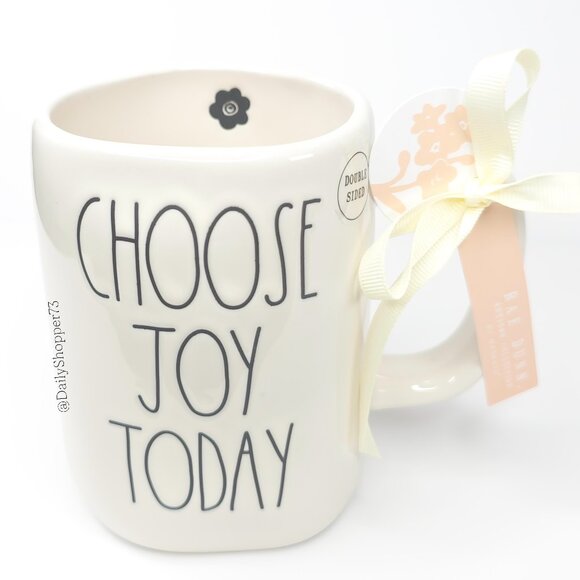 Rae Dunn "Choose Joy Today" Black and White Debossed Ceramic Coffee Mug - Picture 1 of 5